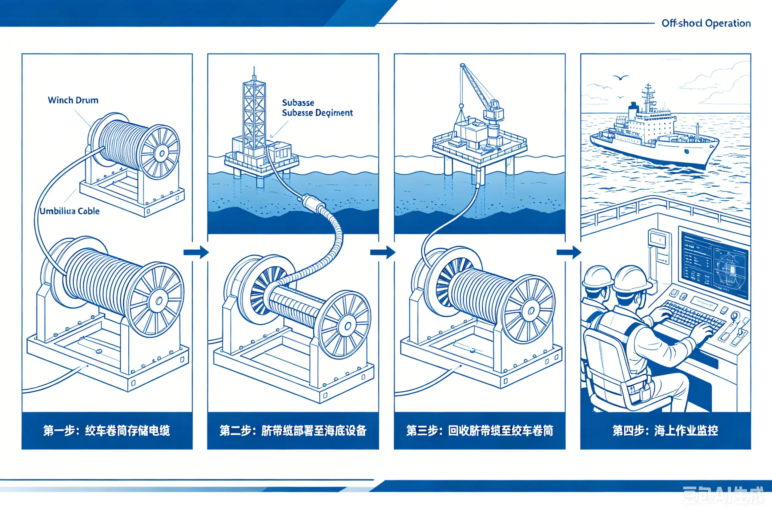 Schematic diagram of the working principle of a marine umbilical winch